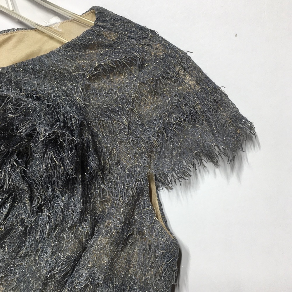 Tadashi Shoji Metallic Lace Tiered Rosette Dress 2 - Picture 7 of 14